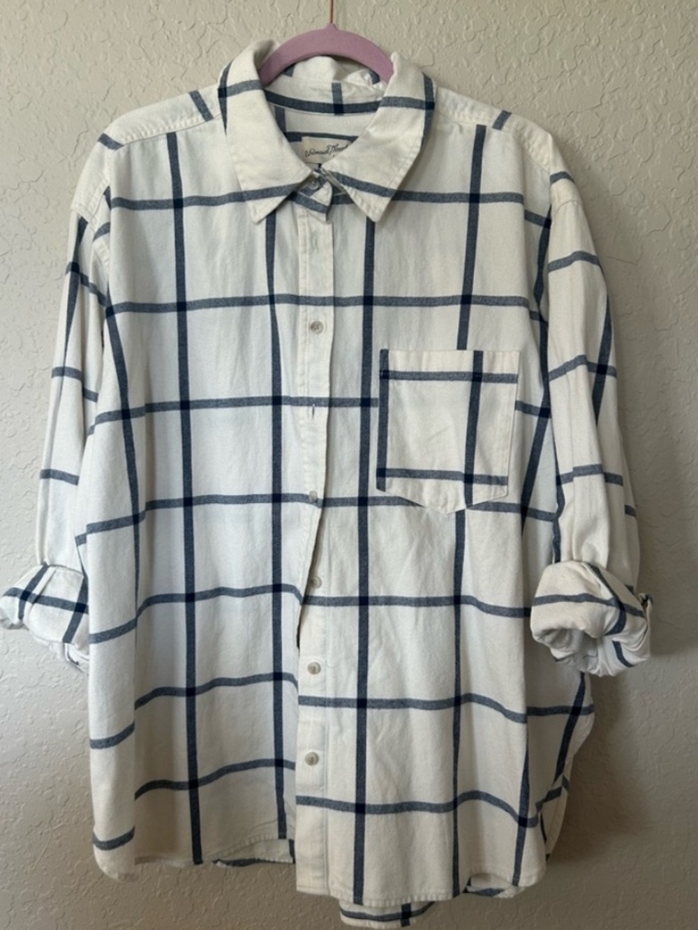 Universal Thread White and Navy Windowpane Button-Down Shirt